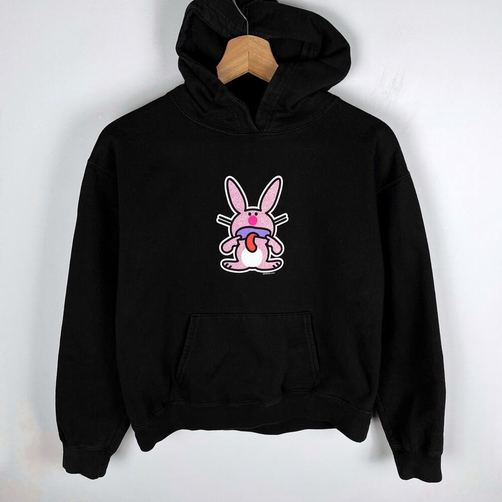 Vintage Y2K Glitter It's Happy Bunny Hoodie Sweatshirt Grunge Jim Benton
